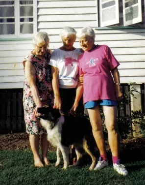 Three of the Henle sisters with Jack, 1997